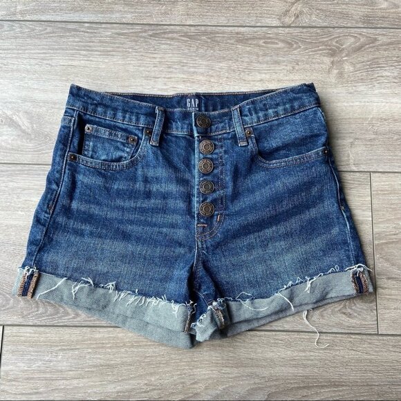 Gap  Dark Indigo High Rise 3in Button-fly Denim Shorts - Picture 2 of 11